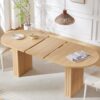 63-79 Inch Extendable Dining Table for 4-8 Oval Wood with Fluted Base