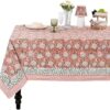 Dark Salmon Pink Hand Block Print Rectangle Tablecloth 108x60 Inch