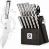 Close up of the ergonomic non-slip handle on the imarku 14 piece knife set with block for safe, comfortable grip.