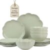 Sango 12 Pieces Scalloped Dinnerware Set, Sage Green Dishes for 4, Premium Serving Plates & Bowls Sets, Chip Resistant, Ceramic Dishware, Kitchen Dish, Microwave & Dishwasher Safe, Bethany