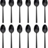 Close-up detail of the matte satin polished black finish on Alata forged stainless steel teaspoons.