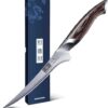 Detail shot of the HOSHANHO 7 inch fillet knife blade showing the sharp 15 degree hand-polished edge.