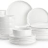 Top view of the MALACASA 24 piece porcelain dinnerware set showing 8 dinner plates, salad plates, and bowls.