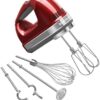 Pro whisk attachment connected to the KitchenAid 9 speed hand mixer for fluffy peaks