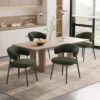 Front view of a green teddy fabric dining chair showing the ergonomic curved backrest and padded seat