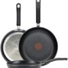 Close-up of T-Fal titanium nonstick fry pan set showing the durable interior coating surface.