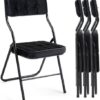 Close-up of the breathable velvet fabric and thick cushioned seat on the HOMEFUN folding dining chairs.