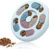Top view of the square DR CATCH interactive dog puzzle with sliding treat compartments