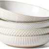 Top-down view of a large pasta bowl showing the 46oz capacity perfect for spaghetti, salads, and stews.