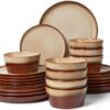 Close-up of Pokini ceramic dinnerware set highlighting the reactive, one-of-a-kind kiln-fired glaze finish.