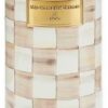 MacKenzie-Childs enamel utensil holder featuring a hand-painted brown and white Mocha Check pattern.