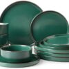 Detailed view of the Famiware Nebula Ridge stoneware dinnerware set showing the unique hand-painted warm edges.