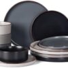 Close-up of hand-painted edges on the Famiware Nebula Ridge stoneware dinnerware set in a deep matte finish.