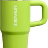 Close-up of the Stanley flip straw tumbler lid showing the convenient leakproof design