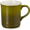 Side view of the 14 oz. Le Creuset stoneware mug featuring a durable, chip-resistant Olive glaze.