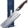 Close-up of the 10Cr15CoMoV high carbon steel blade on the 7 inch nakiri knife