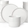 MALACASA 24 Pieces Porcelain Dinnerware Set, Modern White Dish Set for 8, Premium Serving Plates and Bowls Sets, Chip and Scratch Resistant Dishware Sets Kitchen Dishes Dining Ware Set, Series LEAH