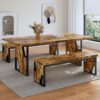70.8" Wooden Dining Table with 2 Benches Kitchen Table and Chairs