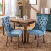 Light Blue Dining Chairs Set of 2 -Modern Velvet Upholstered Dining Chair with Ergonomic Tufted Backrest and Solid Wood Legs, Easy Assembly for Kitchen, Dining Room, Living Room, Restaurant