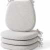Premium Memory Foam Chair Cushions Set of 4 for Dining Chairs, Ergonomic Seat Cushions with 3D Jacquard Washable Cover, Non-Slip D-Shaped Kitchen Chair Pads with Ties, 16"×16"×1.8" (4, Light Grey)