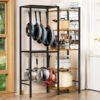 5-Tier Pot and Pan Organizer Rack with Hooks, Heavy-Duty Kitchen Storage Shelf for Cookware, Dishes, and Utensils, Freestanding Metal Pot Rack Organizer for Kitchen, Pantry, or Dining Room