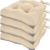 HARBOREST Chair Cushions for Dining Chairs Set of 4 - Chenille Tufted Kitchen Chair Cushions with Ties and Non-Slip Bottom, Foam Chair Pads for Dining Chairs, 17" x 17", Ivory