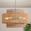 24" Rattan Chandelier for Dining Room, Large Boho Pendant Light