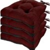 HARBOREST Chair Cushions for Dining Chairs Set of 4 - Chenille Tufted Kitchen Chair Cushions with Ties and Non-Slip Bottom, Foam Chair Pads for Dining Chairs, 17" x 17", Burgundy