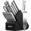 Full 15 piece knife set by Astercook featuring stainless steel knives and a warm wood storage block