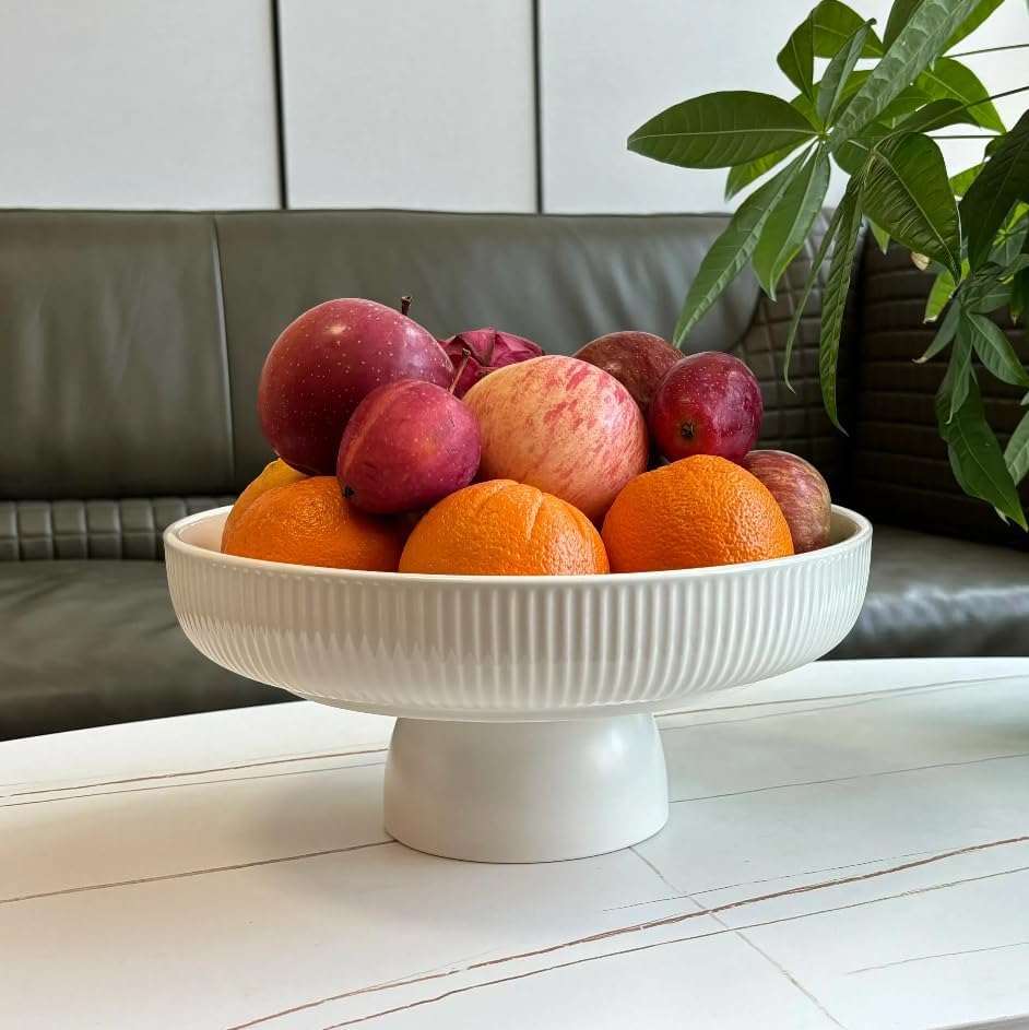 11" Ceramic Fruit Bowl for Kitchen Counter, White