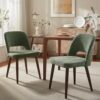 Usaint Wooden Dining Chairs Set of 2, Fabric Dining Room Chairs, Green