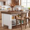 Tribesigns 55" Kitchen Island with Storage & Seating (Rustic Brown & White)