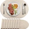 Placemats for Dining Table Set of 8 Non-Slip, Heat Resistant Oval Leather Placemat Double Layer, Waterproof Table Mats Easy to Clean for Kitchen Dining Room Coffee Office Table, Beige