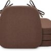 Dining Chair Cushions Set of 4, Non-Slip Kitchen Chair Cushions with Detachable Straps and Machine Washable Cover, 4 Pack, 17x16x2in, Brown