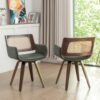 Rattan Dining Chairs with Arms, Swivel Dining Chairs with Walnut Finish