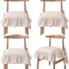 4 Pcs Ruffle Chair Cushions Cover 17.5''x17.5'' French Chair Pad Slipcover with Ties Ruffled Skirt Seat Cover Farmhouse Decor Covers Only, for Home Dining Kitchen Chairs Cushion