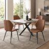 Dining Chairs Set of 4 Modern PU Leather, Upholstered Kitchen Chairs, Brown