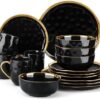 LOVECASA 16pc Black & Gold Porcelain Dinnerware Set: Elegant & Durable