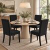 HOMYZOO Dining Chairs Set of 4, Upholstered Dining Room Chairs with Padded Seat & Solid Wood Legs, Modern Farmhouse Kitchen Chairs for Living Room/Restaurant/Cafe, Black