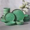 Close-up of the unique ripple texture on the E-far green stoneware dinner plates