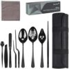 9-Piece Professional Culinary Plating Set, Black Stainless Steel Chef Plating Tools with Storage Roll & Cleaning Cloth for Food Presentation