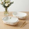 13" x 9" Ceramic Casserole Dish with Glass Lid and rack, 2.2 Quart Serving Soup Tureen,Chafing Dish for Buffet, Family Food preserve Tray, Catering Casserole for Party Style