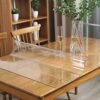 Wadrac Multisize Plastic Clear Table Cover Protector-1.5mm Thick 42x82 inch Non-Slip for Kitchen Wood Grain Vinyl Transparent Table Cover Plastic Protective Pad for Dining Room Table,Gaming Desk