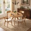 100% Solid Wood Upholstered Dining Chairs, Mid Century Modern Oak Dining Chairs with Curved Back Design with Butterfly Wing Shape for Kitchen, Dining Room, Restaurant (4PK, Log Color-Beige Cushion)