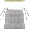 Arlee Chair Cushions for Dining Chairs, Set of 2 - Fiber Filled Chair Pads, Plaid Woven with Tiebacks - Durable Thick Seat Cushions for Kitchen, Office, Patio, 16” L x 16’’ W - Charcoal