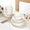 Close-up of the durable, scratch-resistant glaze on the Umite Chef 12-piece stoneware dinnerware set.