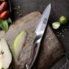 Hand holding the HOSHANHO 3.75 inch kitchen fruit knife to demonstrate its ergonomic grip and balance