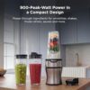Three 20 oz Ninja To-Go cups with spout lids included with the personal blender for smoothies.