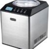 Internal view of the Whynter ice cream maker showing the removable stainless steel mixing bowl and churn blade.