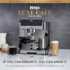 Side profile showing the hands-free dual froth system on the Ninja Luxe Café espresso maker.